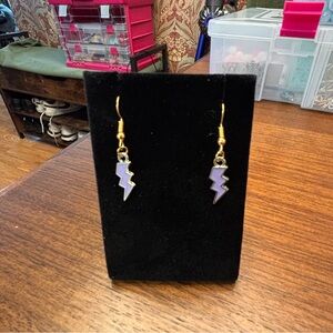 New Gold tone Purple Lightning Bolt Earrings fun cute enamel drop bold pastel